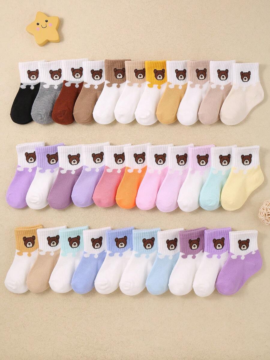 10 Pairs/Set Of Baby Random Color Cute Cartoon Pattern Socks Unisex ...