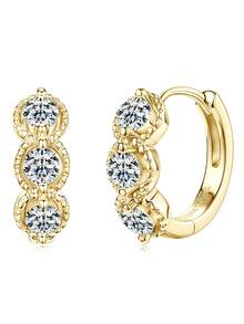 XUJIA 1pair Retro Classic Moissanite Hoop Earrings For Women 925 Sterling Silver 3mm(0.10ct*6pcs) Round Cut Moissanite Earrings Birthday Anniversary Engagement Wedding Jewelry Gifts