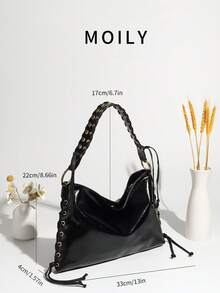 2025 Punk Style Shoulder Bag Armpit Bag Eyelet Bag Rope Bag Square Bag - Black - View 2