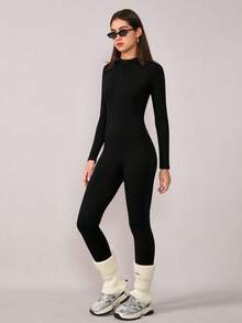 NcmRyu 一件装 女士修身立领拉链塑形提拉健身运动跑步瑜伽连体裤 - 黑色 - 查看 8