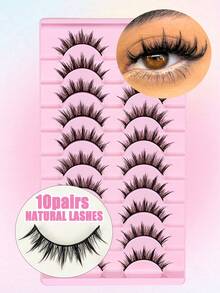 10 Pairs Cartoon Style Natural Lightweight False Eyelashes - Soft Faux Mink Cat Eye Shape, Create Daily Natural Makeup Look - Reusable, Comfortable, Beginner-Friendly False Eyelashes - Black - View 1