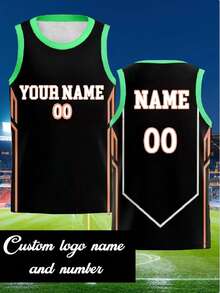 Camisa de Basquete Personalizável - Nome da Equipe e Número Personalizados, Roupa Esportiva de Malha Respirável, Gola Crew Solta, Adequada para Uniformes de Basquete Masculino e Roupa Esportiva Casual, Vestuário Atlético Confortável, Acessórios de Basquete