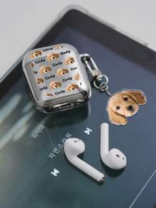 1 set anpassat galvaniserat silverfärgat hörlursfodral + matchande nyckelring, personligt med namn och foto, anpassningsbart tema, moderiktigt föremål, perfekt present - Svart - Visa 2