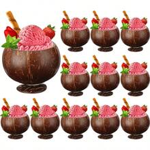 12 Pcs 13.5 Oz Coconut Shell Cups Bulk Hawaiian Party Supplies Polished Natural Coconut Bowls Luau Party Favors Tiki Decorations For Cocktail Drinking Smoothie Salad Ice Cream - 棕色 - 查看 1