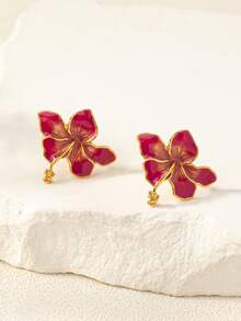 1 Pair Fashionable Floral Enamel Dangle Earrings, Suitable For Party, Daily Wear, Valentine's Day Gift