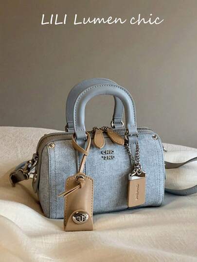 Sac à main de dame classique à la mode, motif de lettres de couleur unie, design décoratif portable. Sac à main à double poignée en forme d'oreiller, élégant sac de travail pour les déplacements. Convient pour le shopping, les trajets domicile-travail et les sorties.