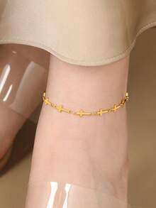 Nooxian 1 pieza Joyería Estilo bohemio de playa para mujer Tobillera de acero inoxidable resistente al agua y a la con múltiples cruces, accesorio diario como regalo (Cantidad de cuentas de cruz al azar)