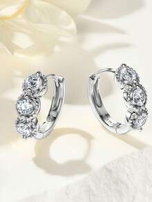 XUJIA 1pair Retro Classic Moissanite Hoop Earrings For Women 925 Sterling Silver 3mm(0.10ct*6pcs) Round Cut Moissanite Earrings Birthday Anniversary Engagement Wedding Jewelry Gifts