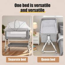 3 In 1 Beside Bassinet, Bedside Bassinet, Bedside Sleeper With Wheels, Adjustable Portable Bedside Crib, Bassinet Bedside Sleeper, Movable Bedside Bassinet For Baby,Grey - Grey - View 6