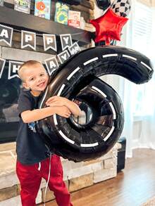 1pc 40-Inch Black Number Balloon, Racing Theme Line Number Foil Balloon, Suitable For Birthday Party Decoration, Transportation Theme Party, Party Decoration, Christening Decoration, Racing Birthday Decoration - Multicolor - View 5