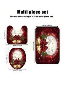 1 套圣诞法兰绒面料圣诞老人铃铛图案厕所 3 件套，现代加厚吸水防滑浴垫，圣诞装饰地毯，包括浴垫、U 型垫、马桶盖套，适用于浴室、卫生间、客厅、室内入口、家庭使用、家庭浴室装饰户外地毯门垫、秋季装饰 - 彩色 - 查看 2