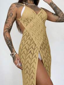 Beach Cover-Up, Pool, Lace, Knit, Summer, Vacation Dress - 米色 - 查看 2