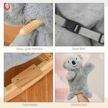 HOMCOM Kids Toddler Rocking Horse Plush Ride On Koala Rocker Wooden Base Seat Ty Belt W/ Gloved Doll Toy For 18-36 Months Grey - Grey - View 3