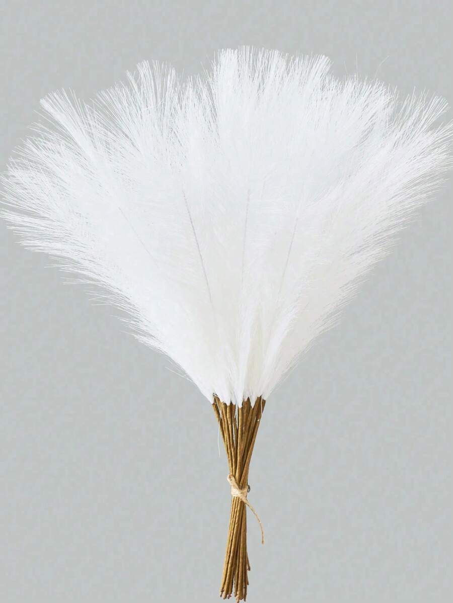 12Pcs White Faux Pampas Grass 21.65 Inch/55cm Tall Fluffy Silk Artificial Pompas Floral Boho Decor Fluffy Artificial Reed Grass Floral For Home Decor, Living Room Decor, Kitchen Decor, Wedding Decor, Boho Decor Vase Filler Farmhouse Decor, Valentine Day, Gift Gifts Birthday Graduation,Fall Decor - White - View 1