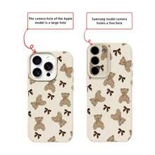 1pc TPU Material Cute Plush Brown Bow Teddy Bear Full Screen Pattern Phone Case Compatible With Apple/ Phones - White - View 7