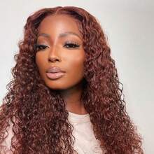New Year Festival, Christmas Day  Activities Beauty Full Density Ends 250 Density We Promise 100% Raw Human Hair,  13*6 Lace Wigs Reddish Brown Ginger Color  Ultra-Thin HD Transparent  Lace Front Wigs Upgraded Tiny Knots Real Pre Bleached 26 Inch Copper Red Deep Wave Frontal Wig 13x6 Full Lace Curly Wigs Human Hair Wedding Party Christmas Mother's Day Valentine's Day Daily Use - Reddish Brown - 查看 4