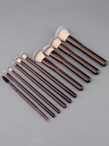 10支实木柄化妆刷套装，含化妆包，三色散粉刷、粉底刷、眼影刷，柔软蓬松的粉底腮红眼影晕染刷，女士化妆品美容工具，圣诞礼物，化妆刷套装，化妆刷套装，化妆刷套装，全套化妆刷，化妆刷套装，全套化妆工具，化妆刷套装，化妆刷套装，化妆礼盒套装 - 棕色 - 查看 3