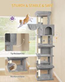 HEXCELEN 82.7-Inch Cat Tree, Large Cat Tower For Indoor Cats, Condo With Perch, Cat House Furniture With 2 Caves, 8 Scratching Posts, Hammock, Pompoms, Washable Cushion, Dark Gray - 深灰色 - 查看 4