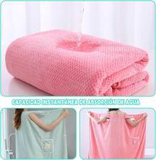 Bata de Baño Mujer Toalla Super Absorbente y Secado Rápido - Toallas de Baño Grandes para Adultos, Diseño Envolvente Hogar, Bata de Mujer en Vellón de Coral Suave No Quitapelos - Rosa - Ver 5