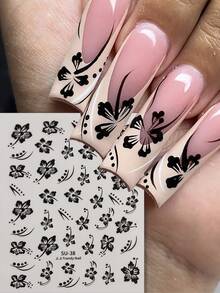 3D芙蓉花美甲贴纸 - 7种颜色（粉色、金色、白色、黑色），热带花叶滑贴，适合春夏DIY美甲、婚礼季和情人节美甲，自粘式美甲贴纸，美甲用品 - 彩色 - 查看 4