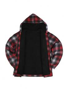 Men's Winter Jacket, Hoodie,Heavy Thick Flannel Plaid Jacket Sherpa Fleece Lined Hoodies For Men Zip Up Winter Warm Coat Buffalo Zipper Sweatshirt - 紅黑格 - 查看 7