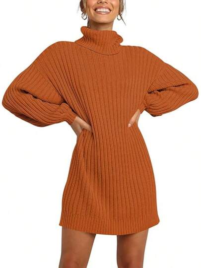 Women Oversized Sweater Dress Turtleneck Batwing Long Sleeve Ribbed Knit Loose 2025 Fall Winter Casual Short Dress