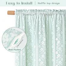 ASPMIZ Linen Farmhouse Kitchen Curtains, Double Layer Valances For Windows With Linen And Lace, Rustic Curtains For Bathroom Window, Cafe Curtain 18 Inch Length Rod Pocket, 52 X 18, Light Green - 淺綠色52Wx18L包裝1 - 查看 6