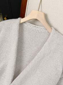 Áo khoác cardigan dáng rộng thời trang màu trơn thanh lịch cho nữ, áo len tay loe trễ vai, áo khoác dệt kim polyester đa năng cho thường ngày, hẹn hò, thu/đông - Kaki nhạt - Xem 9