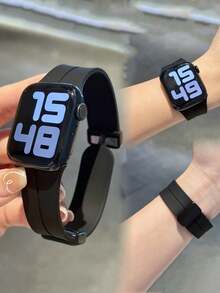 1条硅胶磁吸表带，兼容 42mm、38mm、40mm、41mm、44mm、45mm、46mm、49mm，时尚智能手表替换表带，适用于Series Ultra2、Ultra SE2、SE 11、10、9、8、7、6、5、4、3、2、1，可作为学生返校礼物 - 黑色 - 查看 6