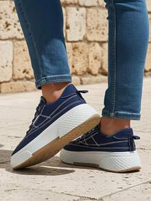 Women's Platform Sneakers - Navy Blue - View 3