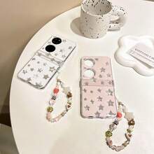 Star Starry Sky Folding Phone Case With Wrist Strap Suitable For Samsung Galaxy Z Flip3 5G/Galaxy Z Flip 4 5G/Galaxy Z Flip 5 5G/Galaxy Z Flip 6 5G/Galaxy Z Flip 7 5G, Fashionable Folding Phone Case - Multicolor - View 2