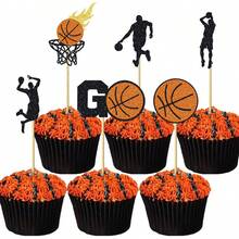 12/24Pcs Basketball Cupcake Toppers Star Sports Fan Basketball Backboard Cupcake Picks Players Sports Theme Birthday Party Cake Decorations Supplies