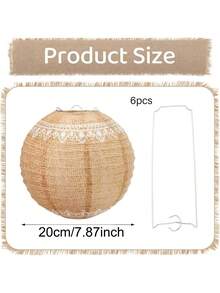 6 件波西米亚风纸灯笼 - 温暖的金色吊灯，带绳索装饰，非常适合室内装饰、中式风格、农舍风格和生日派对主题，派对照明 | 波西米亚风格 | 绳索装饰灯笼，婚礼派对纸灯笼，母亲节装饰