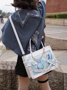 1 pieza Bolso de mujer de gran capacidad con decoración de cadena de mariposa estilo japonés, bolso gótico lolita con telaraña oscura, la mariposa es desmontable, bolso transparente con decoración de estilo lindo de chica, bolso punk, bolso de hombro de mujer estilo anime DIY, bolso de viaje, cartera de mujer, bolso de mujer, bolso cruzado de moda versátil de alta calidad, bolso Ita, adecuado para exhibir accesorios de anime, uso diario, escuela, fiesta, regalo - Multicolor - Ver 8