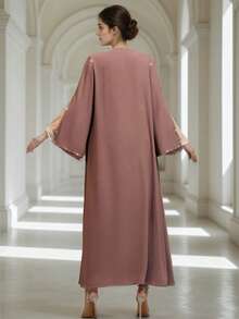 BEAUTY AMINAH 4078 Áo khoác cardigan dài hở trước đính hạt màu nâu + tay áo mỏng, áo khoác ngoài xếp nếp - Màu nâu - Xem 4