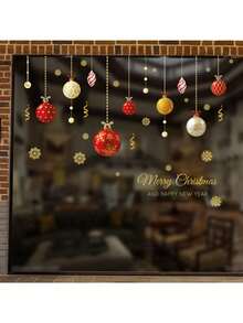 1 Set Christmas Window Stickers, Static Stickers, Christmas Ball Waterproof Plastic Holiday Decorations, Snowflake And Holiday Hanging Decorations For Glass Surface, Suitable For Shops And Homes - Perfect For Holiday Decoration