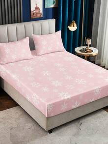 3pcs Polyester Digital Printing Christmas-Themed Bedding Three Pieces Set With White Snowflake Pattern (1 Fitted Sheet+2 Pillowcases Without Core), Suitable For Christmas Decor Home,Christmas Decoration, And Cute Christmas Gift. - Multicolor - View 2