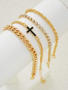 Set de 5 piezas de pulseras de cadena retorcida de acero inoxidable minimalistas para hombres, uso casual, regalo, uso diario - Estilo 1 - Ver 7