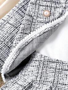 3 pièces Ensemble fille comprenant : veste longue élégante à fleurs et dentelle, Top à manches longues de couleur unie, et jupe. Automne/Hiver