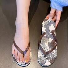 Damen Flip-Flops Bohemia Blumendruck Sandalen Strand Hausschuhe - Braun - Übersicht 8