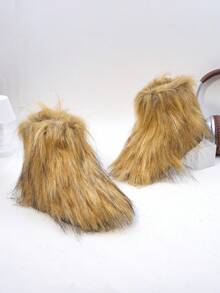 A Pair Of Stylish Fluffy Kids' Snow Boots. Perfect For Casual Dances, Holiday Getaways And Gatherings, And Also Ideal For Theme Parties. 2025 Latest Design Fluffy Short Boots For Children."Casual Dance Kids' Footwear""Holiday Getaway Kids' Boots""Kids' Boots For Theme Parties""Fluffy Kids' Snow Boots""2025 New Cozy Warm Kids' Snow Boots For Casual Dances"" Kids' Snow Boots" - 棕色 - 查看 5