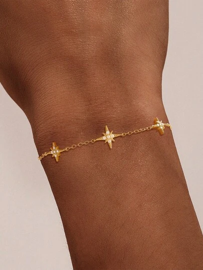 SereneSpark 1件925纯银八角星手链，女士手链，18K镀金，适合派对、复活节等场合，精致珠宝