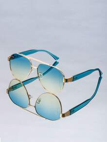Nuevas gafas metálicas de doble haz con estilo retro, unisex, para uso en la calle, pasarela, viajes, versátiles, al aire libre, moda, casual, minimalista, adecuadas para mujeres y hombres, vacaciones, fiestas, negocios, personalizadas - Multicolor - Ver 6