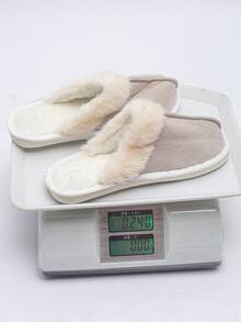 Pantuflas casuales para mujer talla grande 36-45, de tela de unicolor con forro de felpa, parches beige con piel esponjosa, zapatos cómodos para la casa en invierno, cálidos y gruesos, disponibles en varios colores