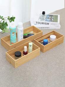 1pc Bamboo Storage Box Mostly Use Bamboo Wooden Box Desktop Rectangular Uncovered Dim Sum Hot Pot Vegetable Solid Wood Packaging Box