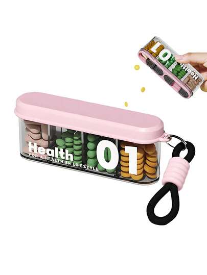 Portable Pill Dispenser With 4 Compartments, Travel Pill Bottle Organizer With Strong Seal,Anti-Mix Supplement Organizer,Pill Box Case With ,Candy Box Pill Holder Pill Container With Wide Opening Design