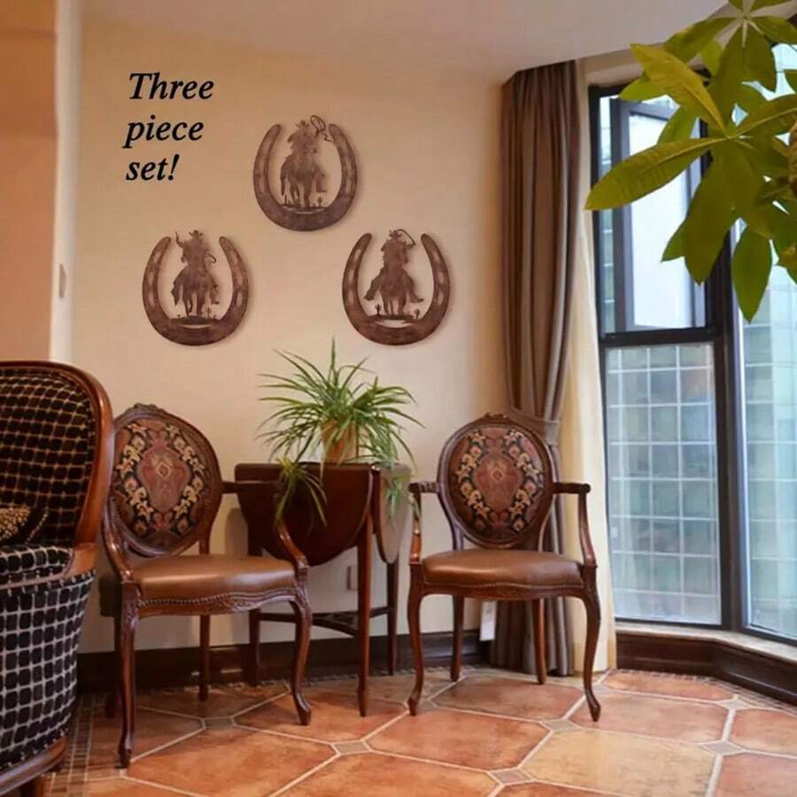 3 Pcs Cowboy Horseshoe Metal Wall Decoration, Western Country Style, Suitable For Hanging Decoration In Bedrooms, Living Rooms, And Bathrooms, Suitable For Indoor And Outdoor Country Home Decoration
