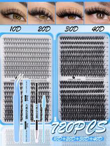 648/666/720pcs D-Curl Fluffy False Eyelashes Set, Includes Beginner-Friendly Eyelash Tutorial, Thick & Voluminous DIY Segmented False Lashes, With Glue, Sealant, Tweezers, Lash Brush, Magnifies Eyes, Lightweight & Reusable, Large Capacity Individual Lashes Set, Soft & Natural Mixed Lashes, Create 3D Dimensional Eye Makeup, For Home DIY, Travel, Daily Commute, Evening Party, Wedding Bride Makeup, Etc. - Multicolor - View 15