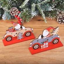 Christmas Table Sign Wooden Santa Truck Table Decoration Indoor Holiday Ornaments For Home