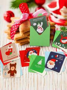 20pcs Mini Christmas Cards & Envelopes, Merry Christmas Assorted Greeting Cards Blank Note Cards Xmas Cards, Ideal For Gift Box Decoration, Winter Holiday Christmas Party Favor Supplies